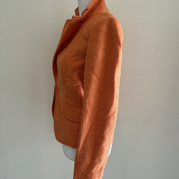 J Crew Jacket Wool Houndstooth Lined Blazer Orange SZ0 Classic - Picture 2 of 9